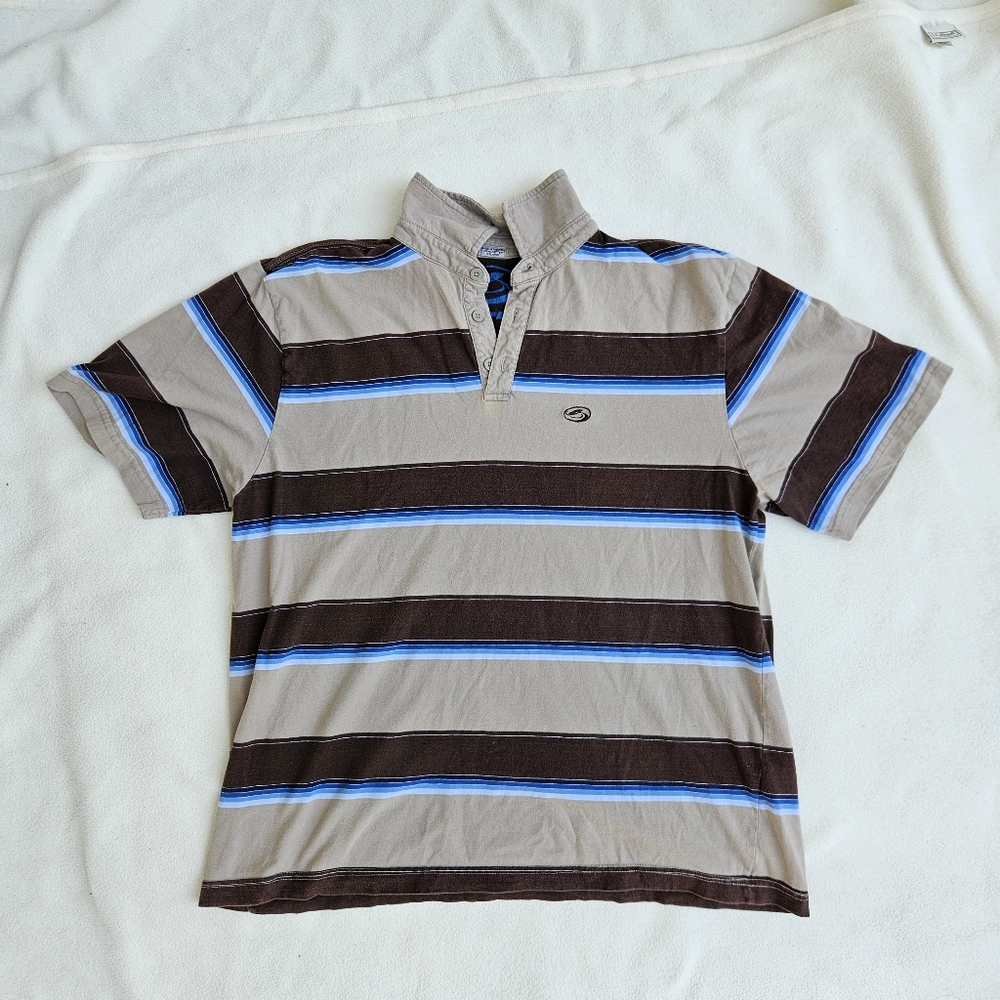 Kirra Men's Brown and Blue Striped Shirt - Picture 3 of 4